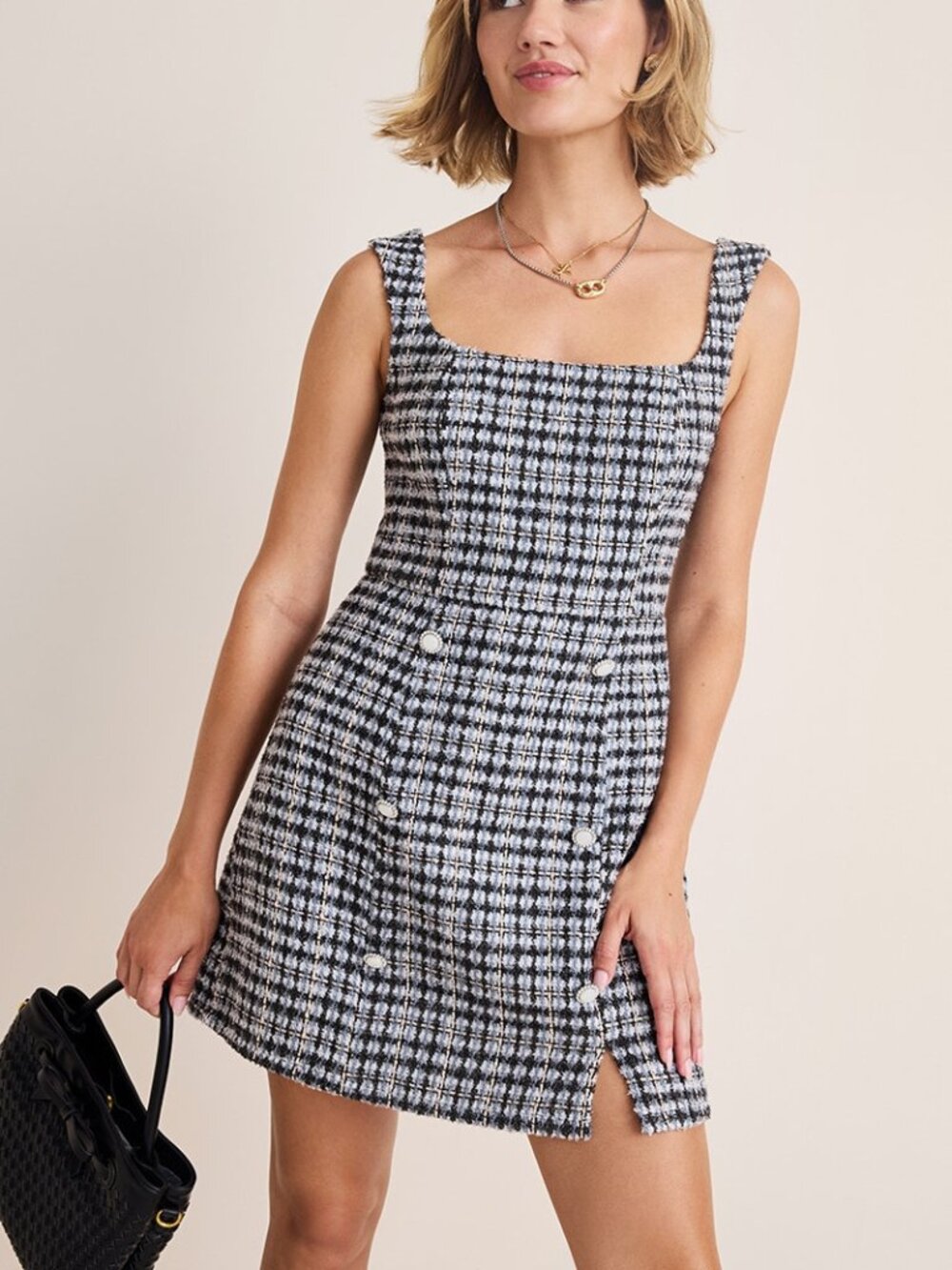 Francesca's Mara Sleeveless Tweed Mini Dress